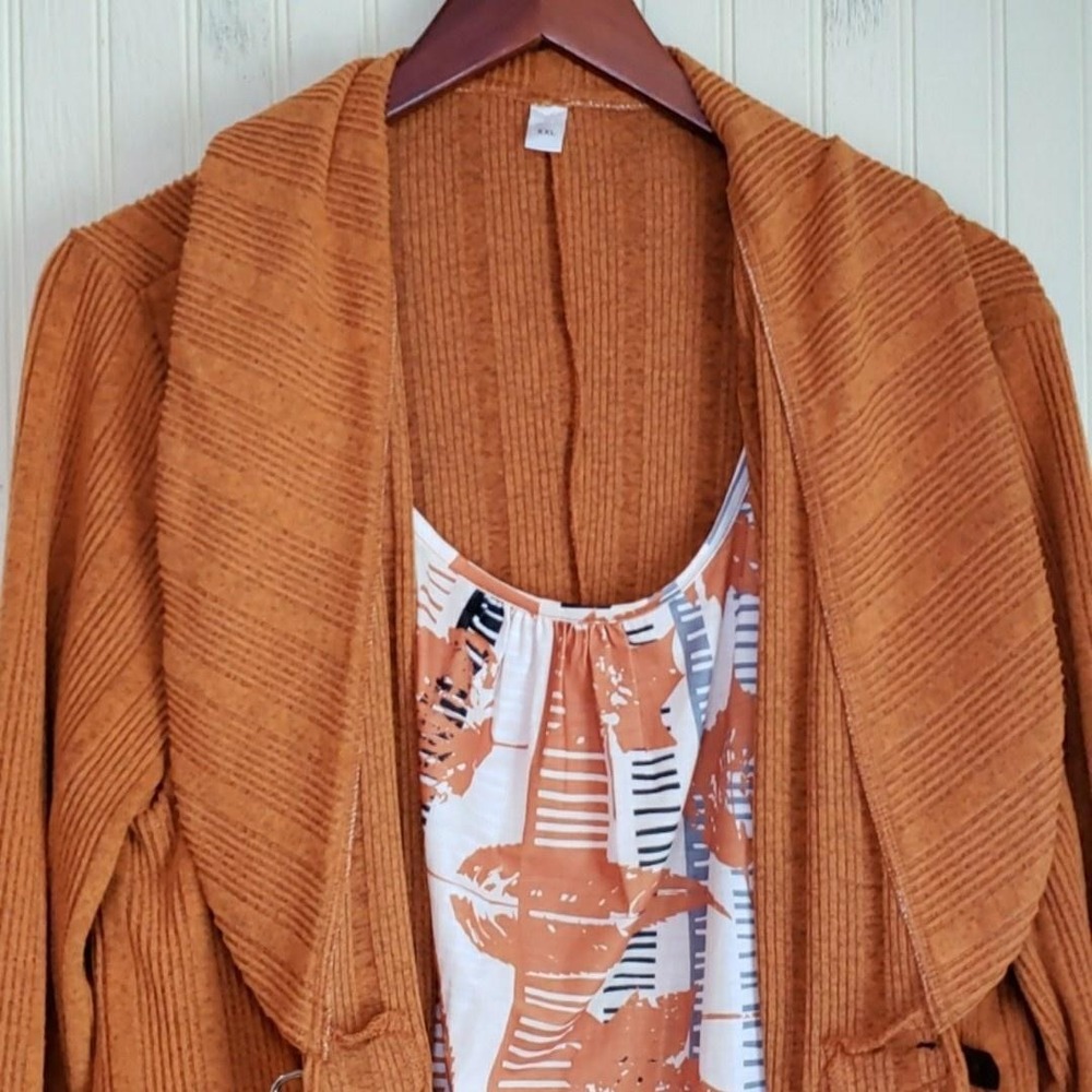 Cardigan Sweater Womens XXL Rust Brown Ruffle Open Front Knit Long Sleeve Fall